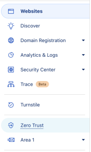 Cloudflare Zero Trust menu