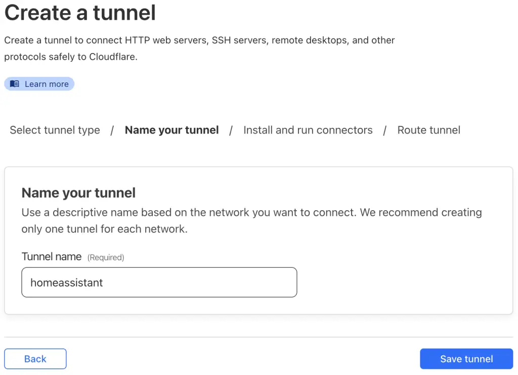 Cloudflare Zero Trust tunnel menu