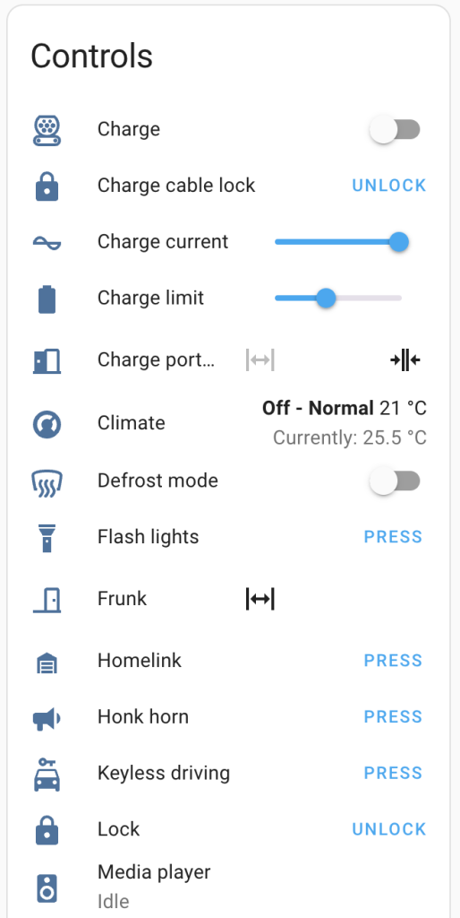 Tesla Custom Integration Controls