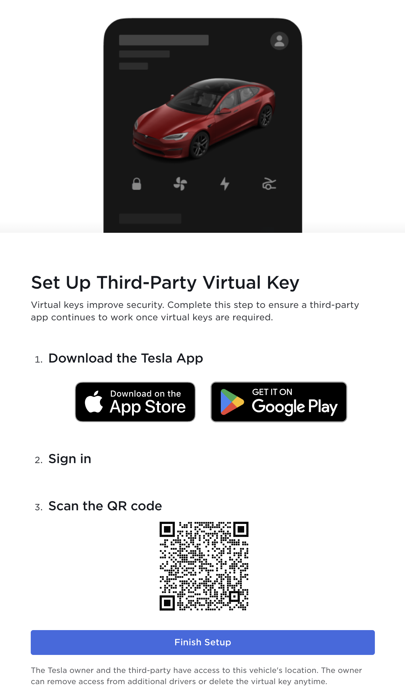 Tesla Custom Integration QR code for third-party key