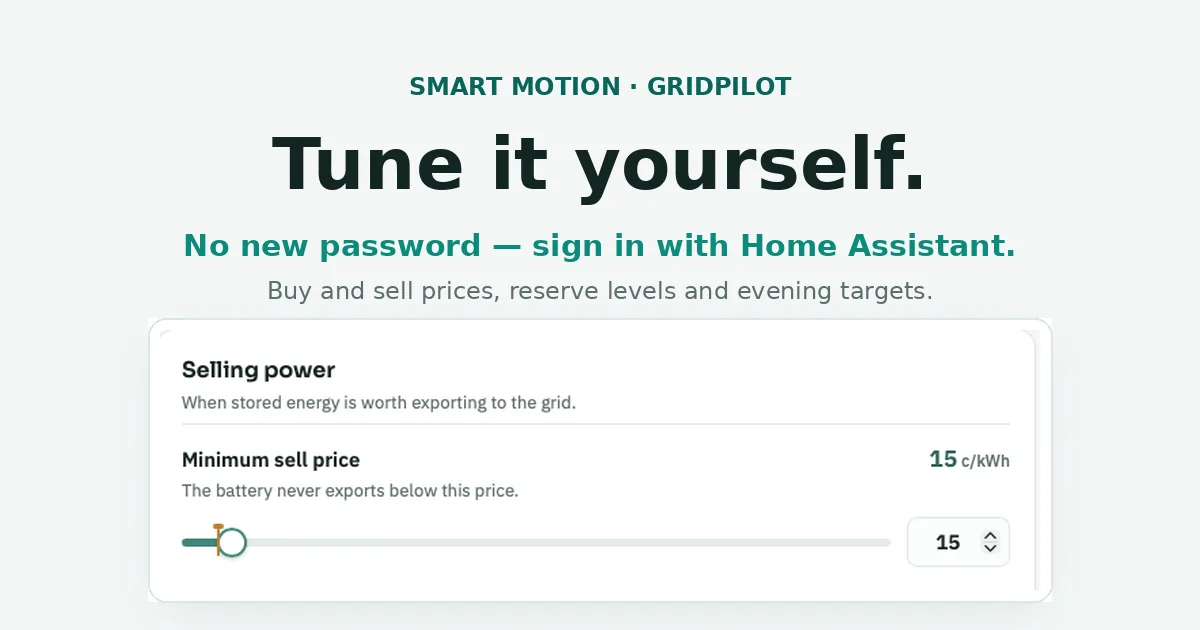 The GridPilot tuning portal showing the minimum sell price slider